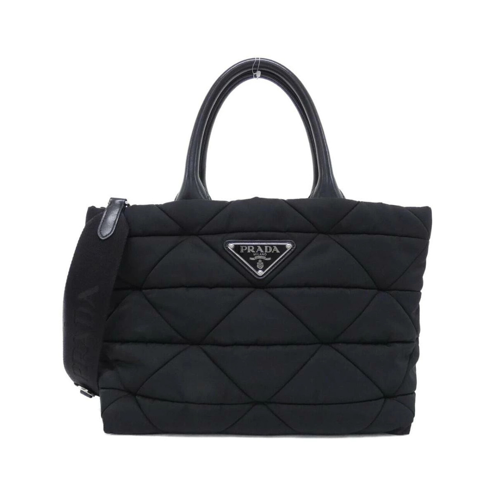 Prada Padded Tote Bag distinct triangle quilted motif Black